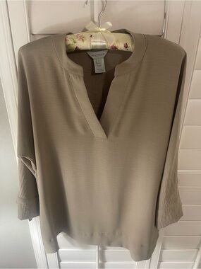 Multiples Olive-Taupe Split V-Neck Tunic